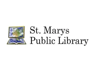 St Marys Public Library logo in black, with a computer icon